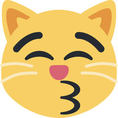 Kissing Cat vector emoji icon. A cartoon cat variant of Kissing Face With Closed Eyes. Depicted as yellow on major platforms.