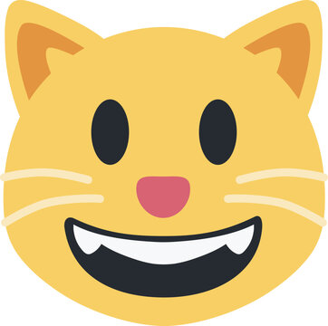 Grinning Cat vector emoji icon. A cartoon cat variant of Grinning Face. Depicted as yellow on major platforms.