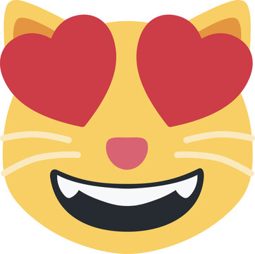 Smiling Cat with Heart-Eyes vector emoji icon. A cartoon cat variant of Smiling Face With Heart-Eyes. Depicted as yellow on major platforms.