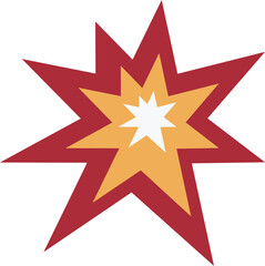 Fototapeta na wymiar Collision vector emoji icon. A cartoon-styled representation of a collision. Depicted as a star-like, orange-and-yellow fiery burst, generally with one point extending to the bottom right.