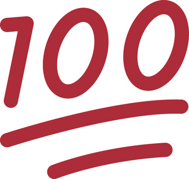 Hundred Points vector emoji icon. 100 emoji: the number one-hundred, written in red, underlined twice for emphasis.