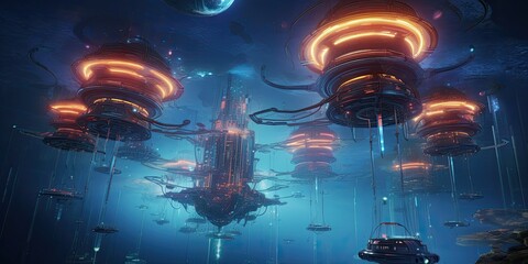 an underwater research station colonizing the depths of another planet in a Science-themed, horizontal format in JPG. Generative AI