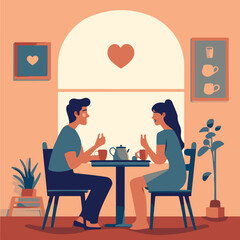 beautiful couple having breakfast, vector illustration
