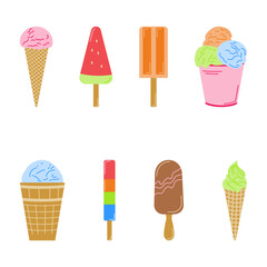Colored set of different types of ice cream