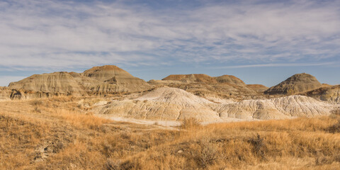 Beautiful cloudy sky over formations in Alberta Dinosaur Provincial Park
