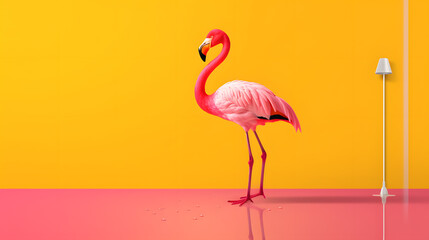 Fototapeta na wymiar pink flamingo in water