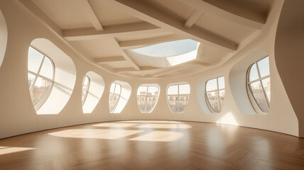 Empty futurist modern room with no furniture, created with generative AI technology