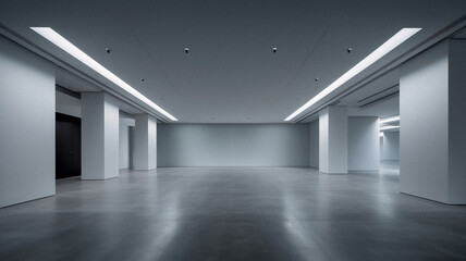 Empty futurist room with no furniture, created with generative AI technology