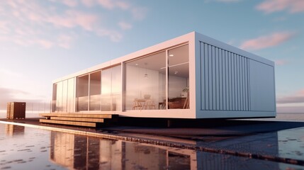 modern industry exterior style house, Made from converted shipping container, Sustainability for environmental preservation.