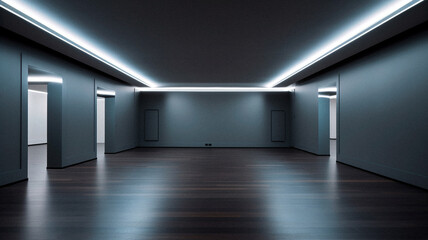 Empty futurist room with no furniture, created with generative AI technology