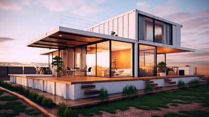 Fototapeta premium Modern luxury container house, Concept of modern and cheap living