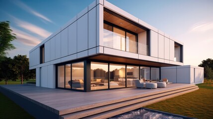 Obraz premium Container inspired modern home exterior, Concept minimalist villa.