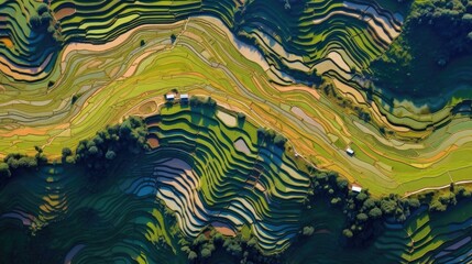 Fototapeta na wymiar Rice fields on terraced in Northwest of Vietnam, Rice terraces at Mugang Chai.