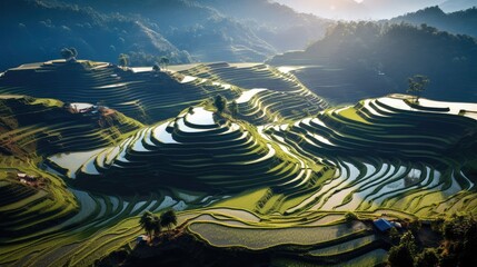 Rice terrace rice field in Mu Cang Chai, Vietnam
