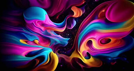 Vibrant Multicolored Liquids in Flow, Moving and Mixing Together.