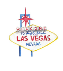 las Vegas sign Welcome to fabolous Las Vegas Nevada USA watercolor illustration on transparent background. 4th of July,  United States. Greeting card, travel flyer, party invitation. Hand painted  © Liudmila