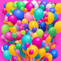 AI-created artwork, balloon, party, birthday, celebration, colorful, decoration, fun, air, helium, vector, holiday, illustration, bunch, yellow, happy, pink, carnival, group, green, flying, toy, celeb
