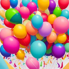 celebratory, AI-generated, balloon, party, birthday, celebration, colorful, decoration, fun, air, helium, vector, holiday, illustration, bunch, yellow, happy, pink, carnival, group, green, flying, toy