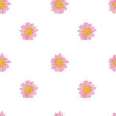 Pink watercolor flowers with golden seamless pattern