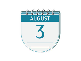 3 august round retro calendar page vector. 3d one day calendar, date appointment, business planner, event reminder illustration. Abstract three dimensional daily date old calendar. 