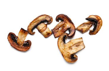 Tasty grilled mushroom slices on white background