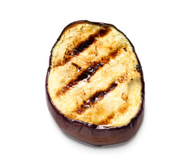 Tasty grilled eggplant slice on white background
