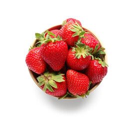 Bowl of fresh strawberries on white background