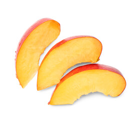 Cut sweet peach on white background