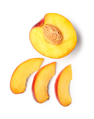 Fototapeta na wymiar Cut sweet peach on white background