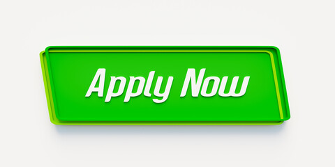 Apply Now. Green banner with the message, apply now. Hiring, motivation, opportunity, recruitment, trainee, enrollment, matriculation, promotion and registration.