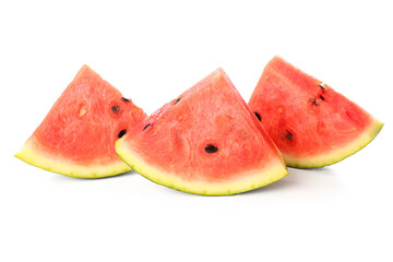 Pieces of fresh watermelon on white background