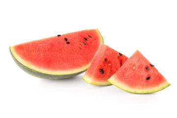 Pieces of fresh watermelon on white background