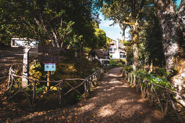Houses near the parking lot and at the beginning of hiking trail. Levada of Caldeir&atilde;o Verde, Madeira Island, Portugal, Europe.