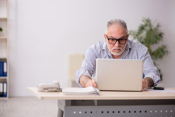 Old male employee working at workplace