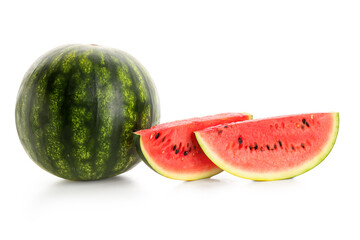 Fresh watermelon with pieces on white background