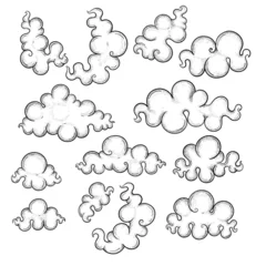 Deurstickers Set of vector clouds in asian, chinese, japanese style. Oriental clouds in different shapes. Cartoon illustration isolated on white background © Meranna