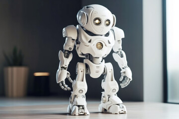 Friendly cute AI robot helper servant in home. Generative AI.