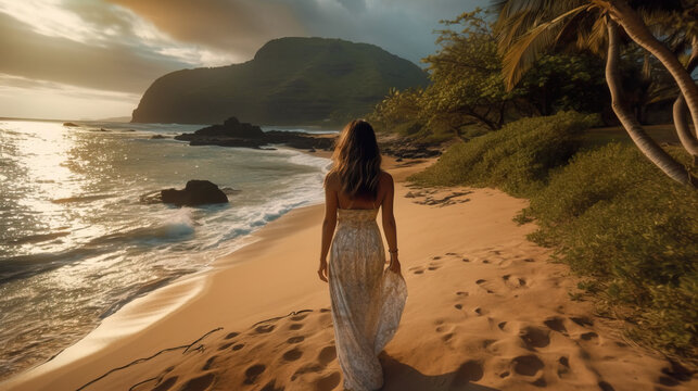 Hawaii Travel Woman Walking on Beach