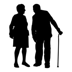 Vector illustration. Silhouette of grandparents. Pensioners. An elderly couple.