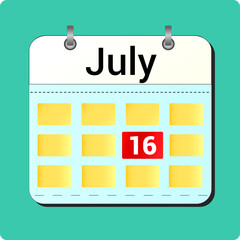 calendar vector drawing, date JULY 16 on the page