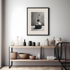 Frame mockup. Coastal Scandinavian interior style. minimalism concept. Vertical templates for artwork, painting, photo or poster mockups. 3d .