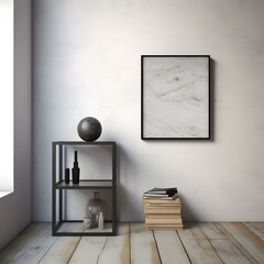 Frame mockup. Coastal Scandinavian interior style. minimalism concept. Vertical templates for artwork, painting, photo or poster mockups. 3d .