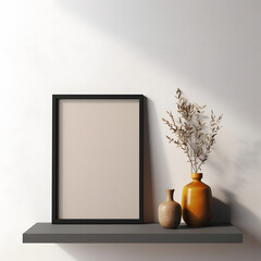 Frame mockup. Coastal Scandinavian interior style. minimalism concept. Vertical templates for artwork, painting, photo or poster mockups. 3d .