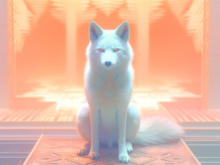 A white dog sitting on top of a floor. Generative AI.