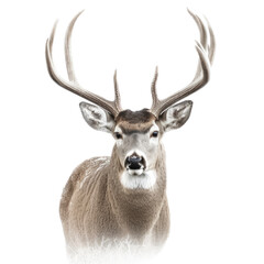 a Mule Deer buck portrait with antlers, front view, in an isolated and transparent PNG in a Wildlife-themed, photorealistic illustration. Generative ai