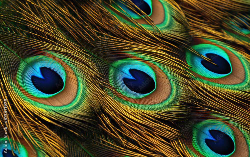 Poster The intricate pattern of a peacock feather, natural beauty, abstract texture2