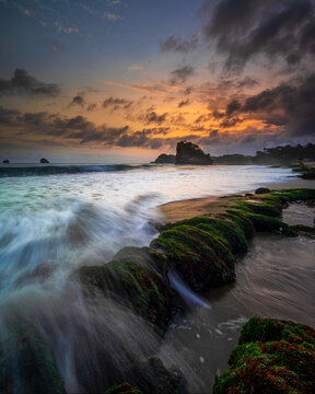 View of the sunset on the beach in Malang district