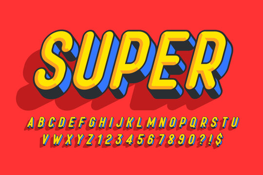 Fototapeta Trendy 3d comical design, colorful alphabet, typeface.