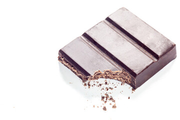 wafer filled with chocolate (Biz Dark) and covered with dark chocolate, 60% cocoa, milk chocolate on a white background with selective focus