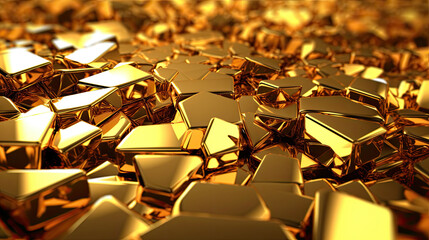 Złote tło, sztabki złota w kształcie niesymetrycznych mini sztabek, eleganckie tło, bogactwo - obrazy, fototapety, plakaty